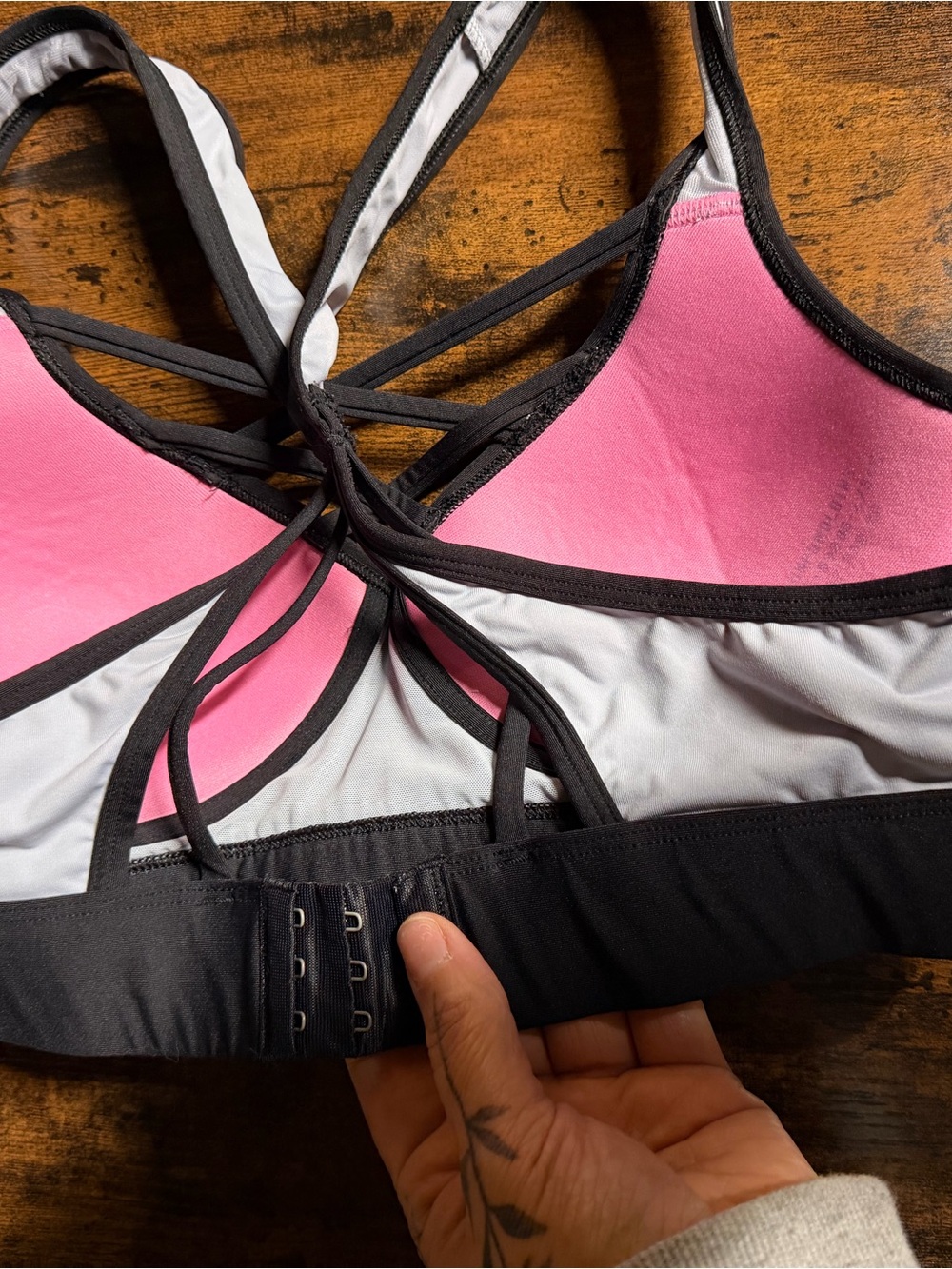 PINK Victoria's Secret Pink/White Strappy Sports Bra with Black Trim
